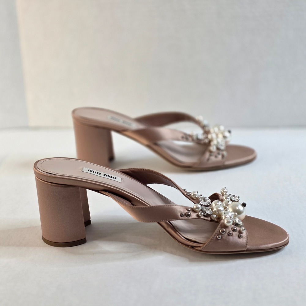 Miu Miu Cipria Shoes Satin Crystal & Pearl Wedding Bride elegant 40 US 9.5 Chic - Picture 5 of 12